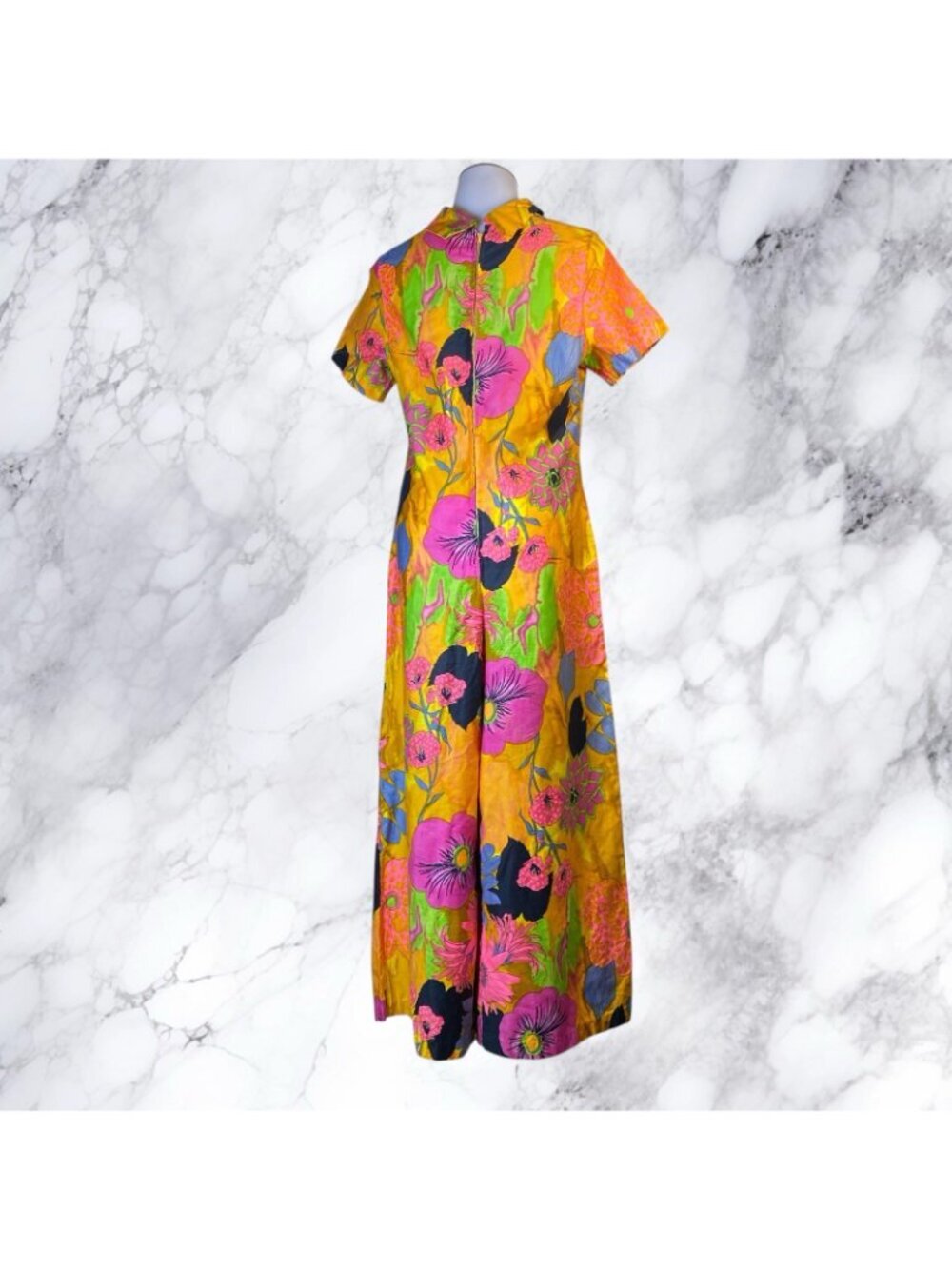 VTG 60-70’s WideVTG 60-70’s Wide Leg Neon Floral Psychedelic Crop Flare Jumpsuit - Picture 6 of 12